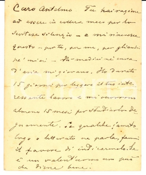1890 circa VARESE Angelo DE GUBERNATIS malato incurabile AUTOGRAFO 1890 circa VARESE Angelo DE GUBERNATIS malato incurabile AUTOGRAFO